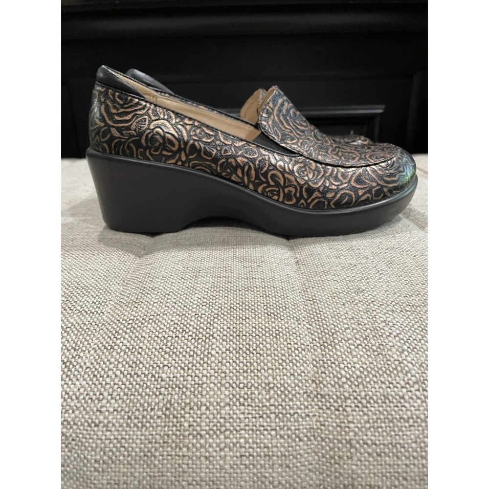 Alegria Emma Clogs Women's Size EU 36 US 6.5 Black Gold Bronze Roses Mules